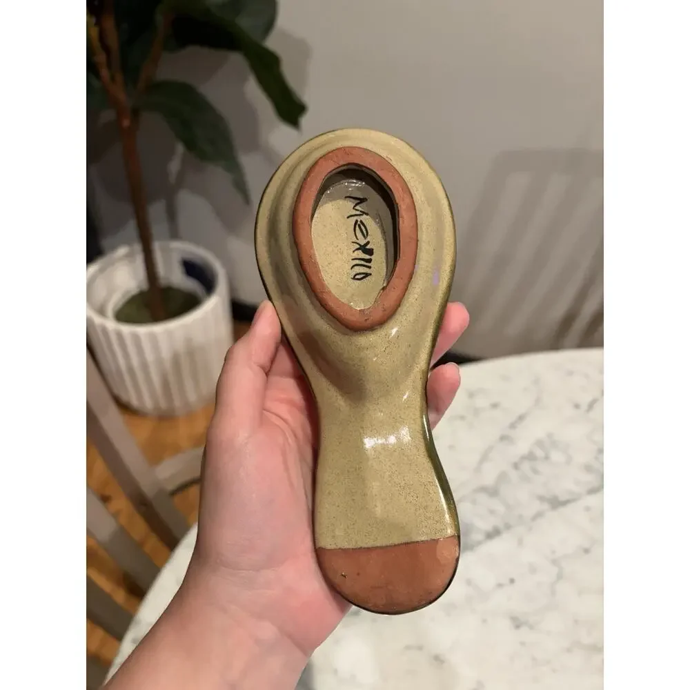 Handmade Ceramic Spoon Rest Lemon Floral & Nature Pattern Style Mexico